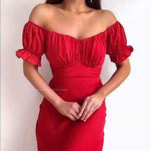 Sweetheart Red Satin Midi Dress